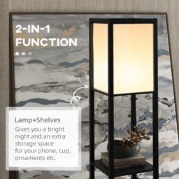 HOMCOM Floor Lamp with Shelves, Floor Standing Lamp with Dual Ambient Light and Two Shelves, for Living Room, Bedroom, Black - Aosom UK - thumbnail 5