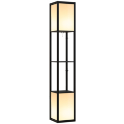HOMCOM Floor Lamp with Shelves, Floor Standing Lamp with Dual Ambient Light and Two Shelves, for Living Room, Bedroom, Black - Aosom UK