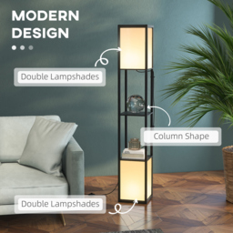 HOMCOM Floor Lamp with Shelves, Floor Standing Lamp with Dual Ambient Light and Two Shelves, for Living Room, Bedroom, Black - Aosom UK - thumbnail 4