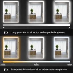 HOMCOM 70 x 50cm LED Bathroom Mirror with Lights, Dimmable Makeup Mirror, Vanity Mirror with 3 Colour, Smart Touch, Anti-Fog - thumbnail 5