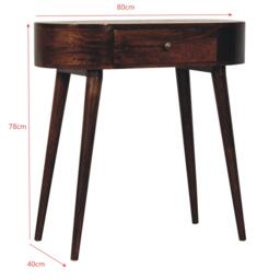 Solid Wood Console Table with Rounded Edges and Drawer, Compact Mid‑Century Bedside Table for Living Room, 40L x 80W x 78H cm, Brown - Aosom UK - thumbnail 3