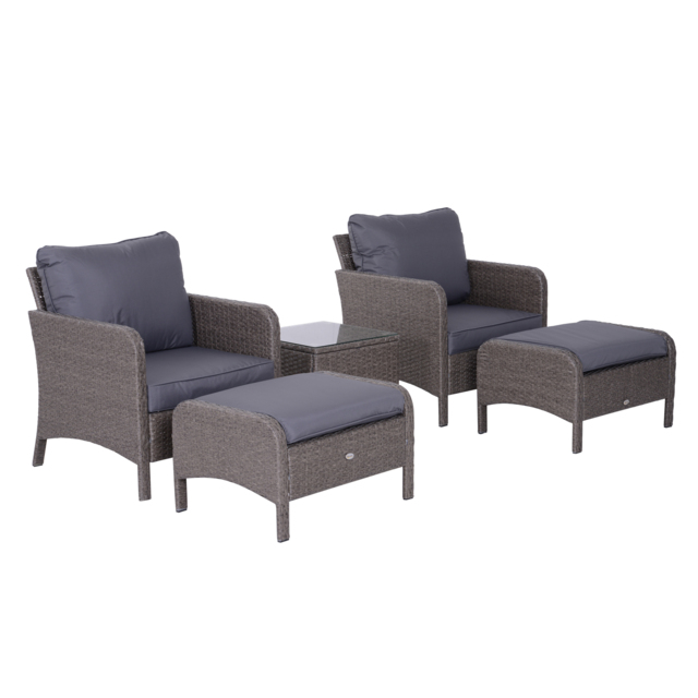 Outsunny Waterproof 2 Seater Rattan Garden Furniture Set Wicker Weave Sofa Chair with Footstool and Coffee Table Thick Cushions Dark Grey - Aosom UK - image 1