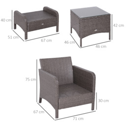 Outsunny Waterproof 2 Seater Rattan Garden Furniture Set Wicker Weave Sofa Chair with Footstool and Coffee Table Thick Cushions Dark Grey - Aosom UK - thumbnail 3