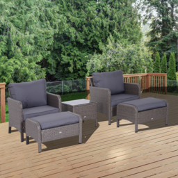 Outsunny Waterproof 2 Seater Rattan Garden Furniture Set Wicker Weave Sofa Chair with Footstool and Coffee Table Thick Cushions Dark Grey - Aosom UK - thumbnail 2