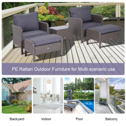 Outsunny Waterproof 2 Seater Rattan Garden Furniture Set Wicker Weave Sofa Chair with Footstool and Coffee Table Thick Cushions Dark Grey - Aosom UK - thumbnail 7