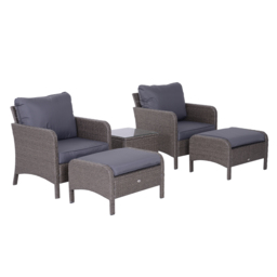 Outsunny Waterproof 2 Seater Rattan Garden Furniture Set Wicker Weave Sofa Chair with Footstool and Coffee Table Thick Cushions Dark Grey - Aosom UK