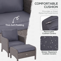 Outsunny Waterproof 2 Seater Rattan Garden Furniture Set Wicker Weave Sofa Chair with Footstool and Coffee Table Thick Cushions Dark Grey - Aosom UK - thumbnail 5