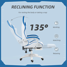 Vinsetto Racing Gaming Chair, Reclining PU Leather Computer Chair w/ 360° Swivel Seat, Footrest, Removable Headrest & Lumber Support, White - Aosom UK - thumbnail 5