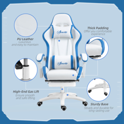 Vinsetto Racing Gaming Chair, Reclining PU Leather Computer Chair w/ 360° Swivel Seat, Footrest, Removable Headrest & Lumber Support, White - Aosom UK - thumbnail 7