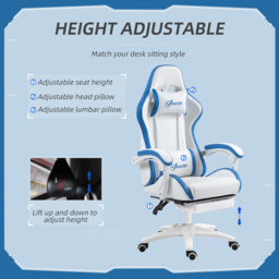 Vinsetto Racing Gaming Chair, Reclining PU Leather Computer Chair w/ 360° Swivel Seat, Footrest, Removable Headrest & Lumber Support, White - Aosom UK - thumbnail 4