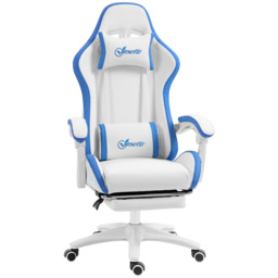 Vinsetto Racing Gaming Chair, Reclining PU Leather Computer Chair w/ 360° Swivel Seat, Footrest, Removable Headrest & Lumber Support, White - Aosom UK - thumbnail 1