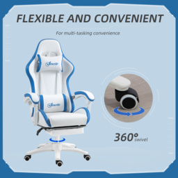Vinsetto Racing Gaming Chair, Reclining PU Leather Computer Chair w/ 360° Swivel Seat, Footrest, Removable Headrest & Lumber Support, White - Aosom UK - thumbnail 6