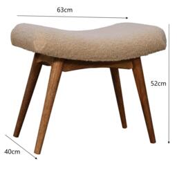 Solid Wood Bouclé Curved Bench with Upholstered Seat, Handcrafted Sustainable Construction, Stool for Bedroom, 40L x 63W x 52H cm, Brown - Aosom UK - thumbnail 3