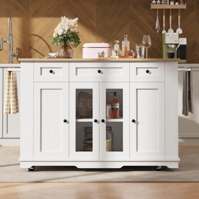Modern Kitchen Island and Serving Trolley with MDF Worktop, Extendable Fold‑out Dining Table with Drawer, 151.5L x 60W x 91.5H cm, White - Aosom UK - image 1