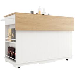 Modern Kitchen Island and Serving Trolley with MDF Worktop, Extendable Fold‑out Dining Table with Drawer, 151.5L x 60W x 91.5H cm, White - Aosom UK - thumbnail 9