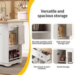 Modern Kitchen Island and Serving Trolley with MDF Worktop, Extendable Fold‑out Dining Table with Drawer, 151.5L x 60W x 91.5H cm, White - Aosom UK - thumbnail 4