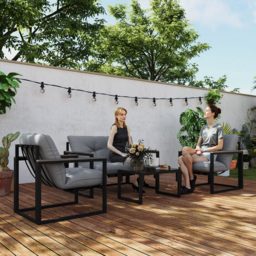 Outsunny Garden Furniture Set, 4 Piece Indoor Outdoor Conservatory with Loveseat Sofa, Armchairs, Glass Top Coffee Table, Cushions for Balcony, Poolside, Patio, Dark Grey - thumbnail 9