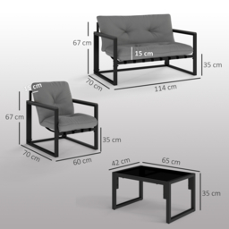 Outsunny Garden Furniture Set, 4 Piece Indoor Outdoor Conservatory with Loveseat Sofa, Armchairs, Glass Top Coffee Table, Cushions for Balcony, Poolside, Patio, Dark Grey - thumbnail 3