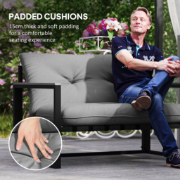 Outsunny Garden Furniture Set, 4 Piece Indoor Outdoor Conservatory with Loveseat Sofa, Armchairs, Glass Top Coffee Table, Cushions for Balcony, Poolside, Patio, Dark Grey - thumbnail 6