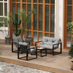 Outsunny Garden Furniture Set, 4 Piece Indoor Outdoor Conservatory with Loveseat Sofa, Armchairs, Glass Top Coffee Table, Cushions for Balcony, Poolside, Patio, Dark Grey - thumbnail 8