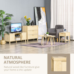 HOMCOM Bedside Table Set of 2 with Rattan Drawer, Rustic Side Tables with Storage Shelf for Bedroom, Living Room, Natural - thumbnail 6