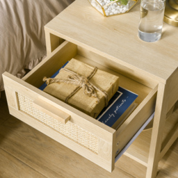 HOMCOM Bedside Table Set of 2 with Rattan Drawer, Rustic Side Tables with Storage Shelf for Bedroom, Living Room, Natural - thumbnail 9