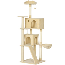 PawHut 180cm Large Cat Tree Tower with Sisal Scratching Posts, Condos, Plush Perches, Hammock, Ladder, Beige - thumbnail 1