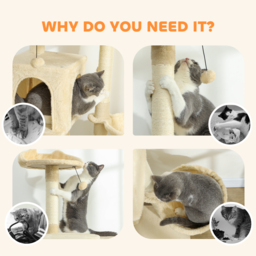 PawHut 180cm Large Cat Tree Tower with Sisal Scratching Posts, Condos, Plush Perches, Hammock, Ladder, Beige - thumbnail 8