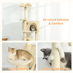 PawHut 180cm Large Cat Tree Tower with Sisal Scratching Posts, Condos, Plush Perches, Hammock, Ladder, Beige - thumbnail 7