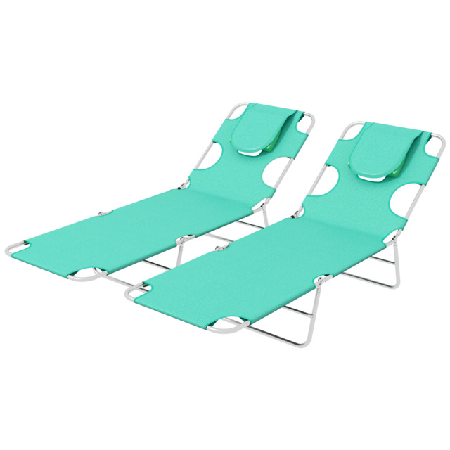 Outsunny Foldable Sun Lounger Set of 2 w/ Reading Hole, Portable Sun Lounger w/ 5 Level Adjustable Backrest, Reclining Lounge Chair w/ Side - Aosom UK - image 1