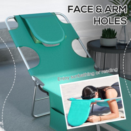 Outsunny Foldable Sun Lounger Set of 2 w/ Reading Hole, Portable Sun Lounger w/ 5 Level Adjustable Backrest, Reclining Lounge Chair w/ Side - Aosom UK - thumbnail 5