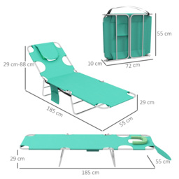 Outsunny Foldable Sun Lounger Set of 2 w/ Reading Hole, Portable Sun Lounger w/ 5 Level Adjustable Backrest, Reclining Lounge Chair w/ Side - Aosom UK - thumbnail 3