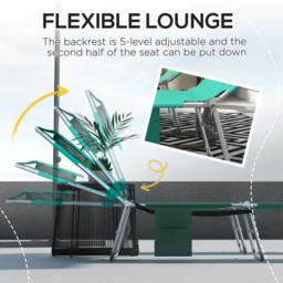 Outsunny Foldable Sun Lounger Set of 2 w/ Reading Hole, Portable Sun Lounger w/ 5 Level Adjustable Backrest, Reclining Lounge Chair w/ Side - Aosom UK - thumbnail 4