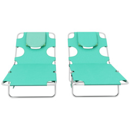 Outsunny Foldable Sun Lounger Set of 2 w/ Reading Hole, Portable Sun Lounger w/ 5 Level Adjustable Backrest, Reclining Lounge Chair w/ Side - Aosom UK - thumbnail 8