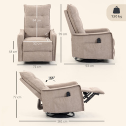 HOMCOM Recliner Armchair, Chenille Recliner Chair with Massage and Heat, 360° Swivel Rocking Manual Recliner, Brown - thumbnail 3