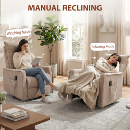 HOMCOM Recliner Armchair, Chenille Recliner Chair with Massage and Heat, 360° Swivel Rocking Manual Recliner, Brown - thumbnail 5