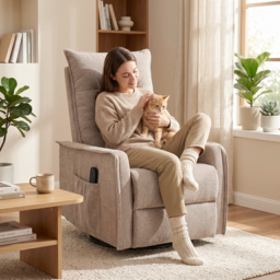 HOMCOM Recliner Armchair, Chenille Recliner Chair with Massage and Heat, 360° Swivel Rocking Manual Recliner, Brown - thumbnail 8