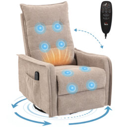 HOMCOM Recliner Armchair, Chenille Recliner Chair with Massage and Heat, 360° Swivel Rocking Manual Recliner, Brown - thumbnail 9