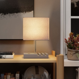 HOMCOM Bedside Lamp with USB A+C Charging Ports and 3 Phone Stands, Modern Table Lamp with Solid Wood Base and Fabric Shade for Bedroom Living Room Office, E27 Socket, Bulb Not Included, Grey - thumbnail 8