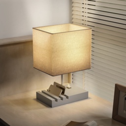 HOMCOM Bedside Lamp with USB A+C Charging Ports and 3 Phone Stands, Modern Table Lamp with Solid Wood Base and Fabric Shade for Bedroom Living Room Office, E27 Socket, Bulb Not Included, Grey - thumbnail 9