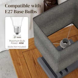 HOMCOM Bedside Lamp with USB A+C Charging Ports and 3 Phone Stands, Modern Table Lamp with Solid Wood Base and Fabric Shade for Bedroom Living Room Office, E27 Socket, Bulb Not Included, Grey - thumbnail 6