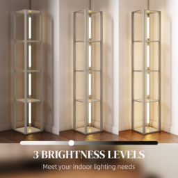 HOMCOM Floor Lamp with Shelves and 3 Brightness Levels - Oak - thumbnail 5