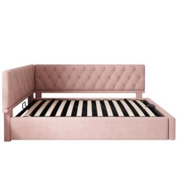 Stylish Upholstered Daybed with Hydraulic Ottoman Storage, L-Shaped Single Sofa Bed with Velvet Fabric, 196L x 100W x 77H cm, Pink - Aosom UK - thumbnail 2
