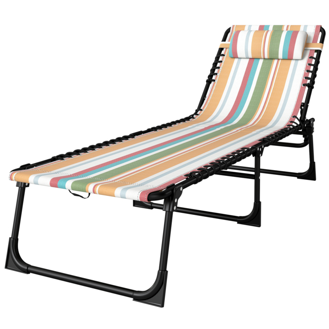 Outsunny Folding Sun Lounger, Multicoloured Beach Chaise Chair, Garden Reclining Cot, 4 Position Adjustable, Camping Hiking Recliner - Aosom UK - image 1