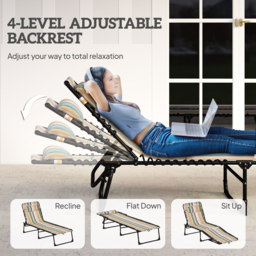 Outsunny Folding Sun Lounger, Multicoloured Beach Chaise Chair, Garden Reclining Cot, 4 Position Adjustable, Camping Hiking Recliner - Aosom UK - thumbnail 4