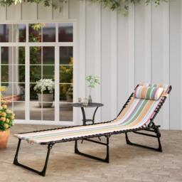 Outsunny Folding Sun Lounger, Multicoloured Beach Chaise Chair, Garden Reclining Cot, 4 Position Adjustable, Camping Hiking Recliner - Aosom UK - thumbnail 9