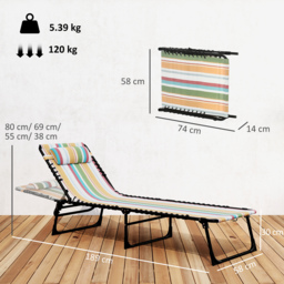 Outsunny Folding Sun Lounger, Multicoloured Beach Chaise Chair, Garden Reclining Cot, 4 Position Adjustable, Camping Hiking Recliner - Aosom UK - thumbnail 3