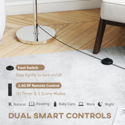 HOMCOM Floor Lamp with Remote, Height Adjustable Standing Lamp with Linen Shade, Dimmable with 3000K-6000K Adjustable Colour Temperatures, Foot Switch for Living Room Bedroom Office, Silver Tone - thumbnail 5