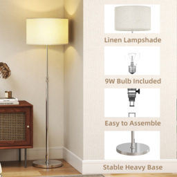 HOMCOM Floor Lamp with Remote, Height Adjustable Standing Lamp with Linen Shade, Dimmable with 3000K-6000K Adjustable Colour Temperatures, Foot Switch for Living Room Bedroom Office, Silver Tone - thumbnail 6