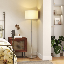 HOMCOM Floor Lamp with Remote, Height Adjustable Standing Lamp with Linen Shade, Dimmable with 3000K-6000K Adjustable Colour Temperatures, Foot Switch for Living Room Bedroom Office, Silver Tone - thumbnail 9